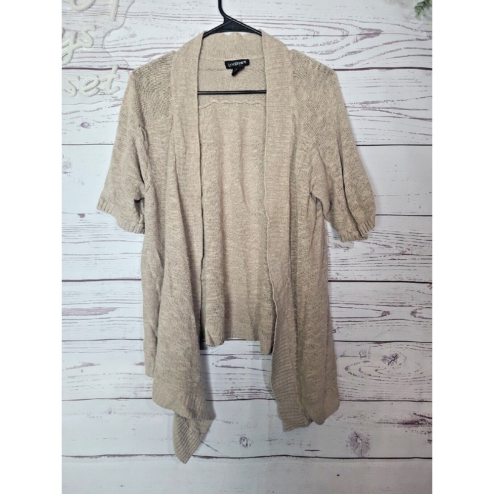Lane Bryant Linen Cotton Blend Open Front Cardigan Beige Short Sleeve 18/20